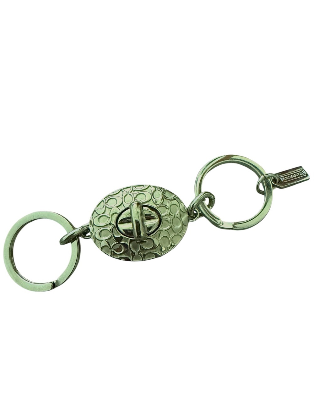 Coach Silver Signature Turnlock Valet Keychain NWOT